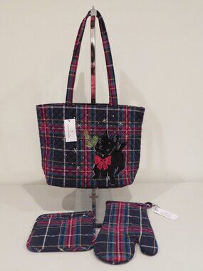 Vera Bradley Small Vera Tote Scottie Dog Plaid Bag Mitt & Pot Holder Set